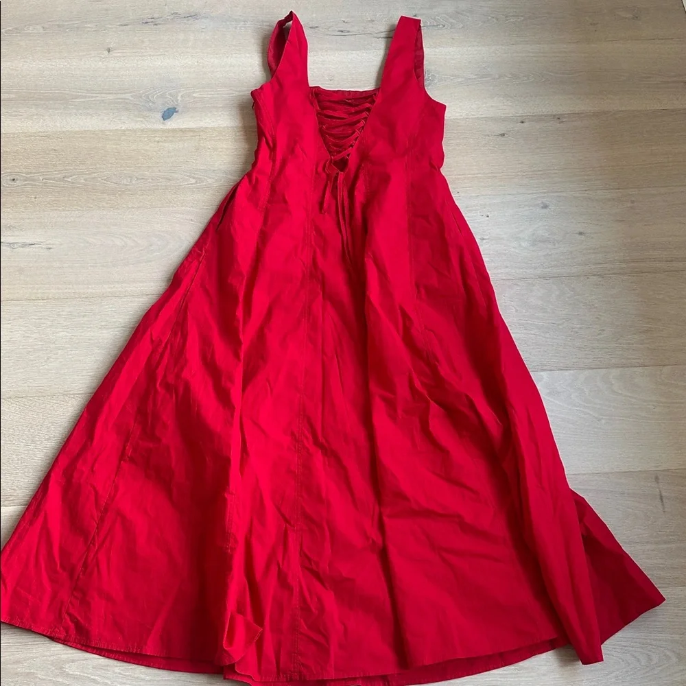 New commense Red Maxi Dress Square Neck Lace-Up Corset Back Size large - Picture 12 of 13